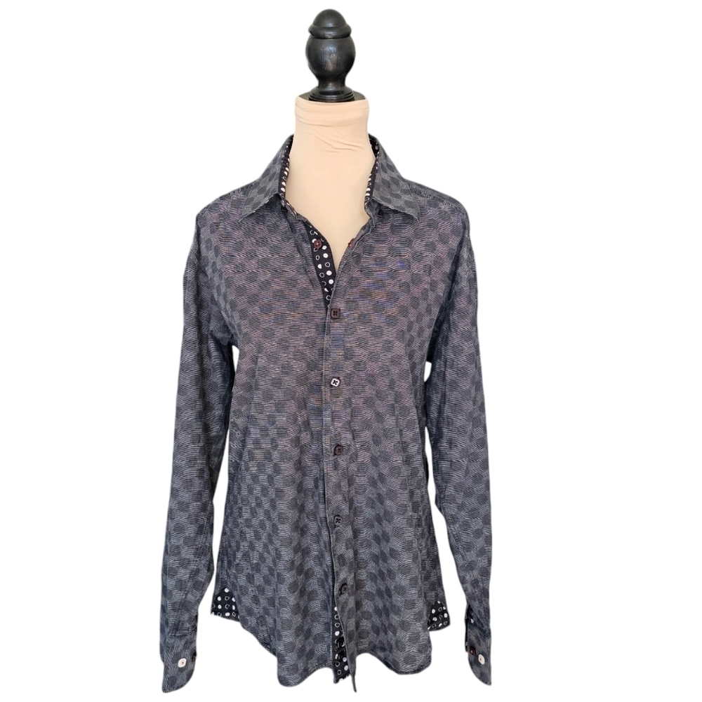 Men’s Long Sleeve Button-Down Shirt in Charcoal Pattern